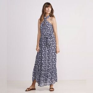 New! Vineyard Vines Halter Tie-Waist Maxi Dress Ivy Floral 30942 Size 6 Blue